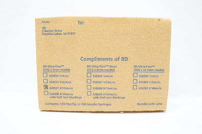 BD 324931 Insulin Syringes With BD Ultra-Fine Needle 31G x 6mm - Box of 100